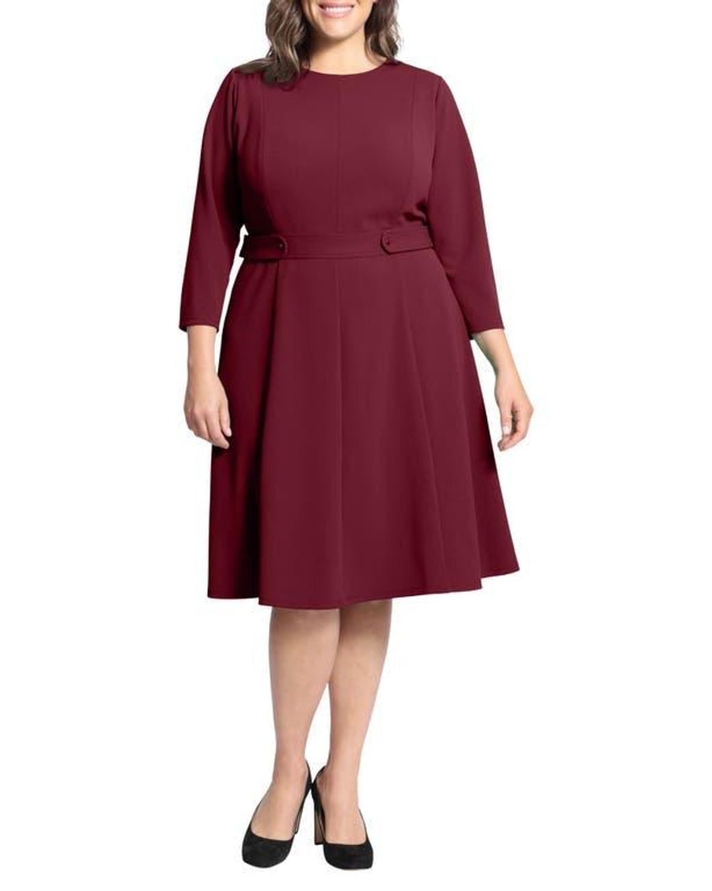 London Times Long Sleeve Seamed Midi Dress in Red | Lyst