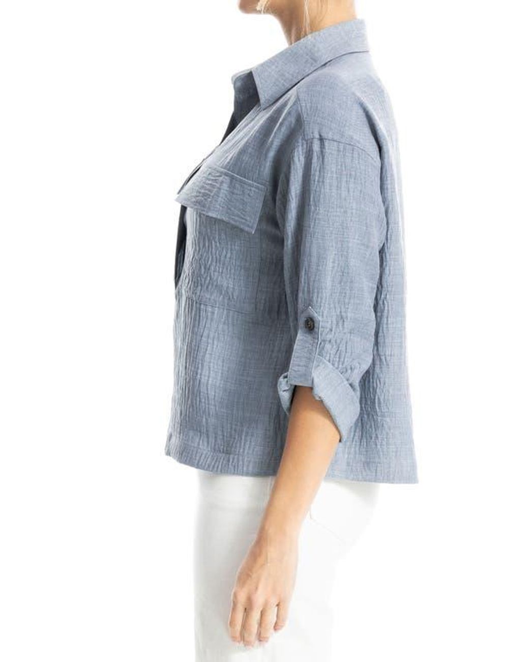 Max Studio Blue Collared Textured Shirt