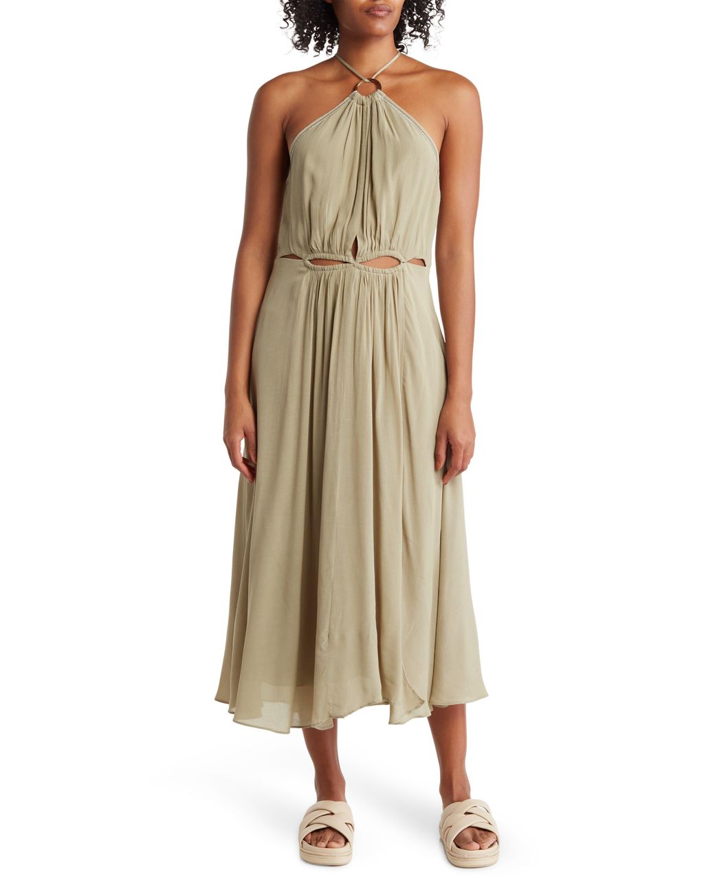 Reiss Marta Halter Neck Midi Dress In Khaki At Nordstrom Rack in