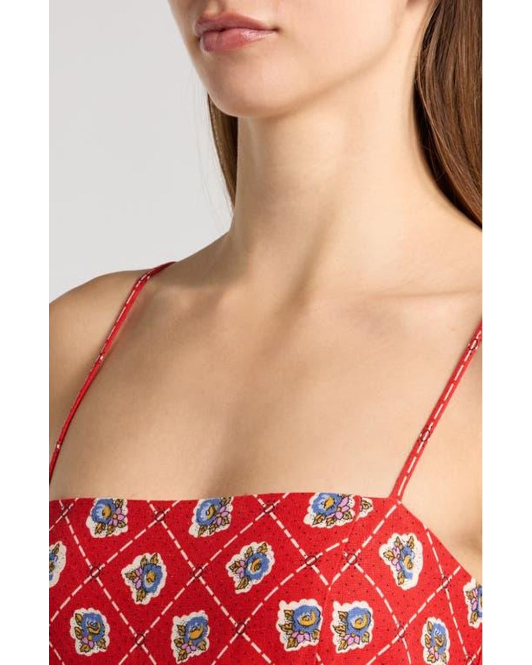 Wayf Josefina Scarf Print Linen Blend Midi Dress in Red | Lyst