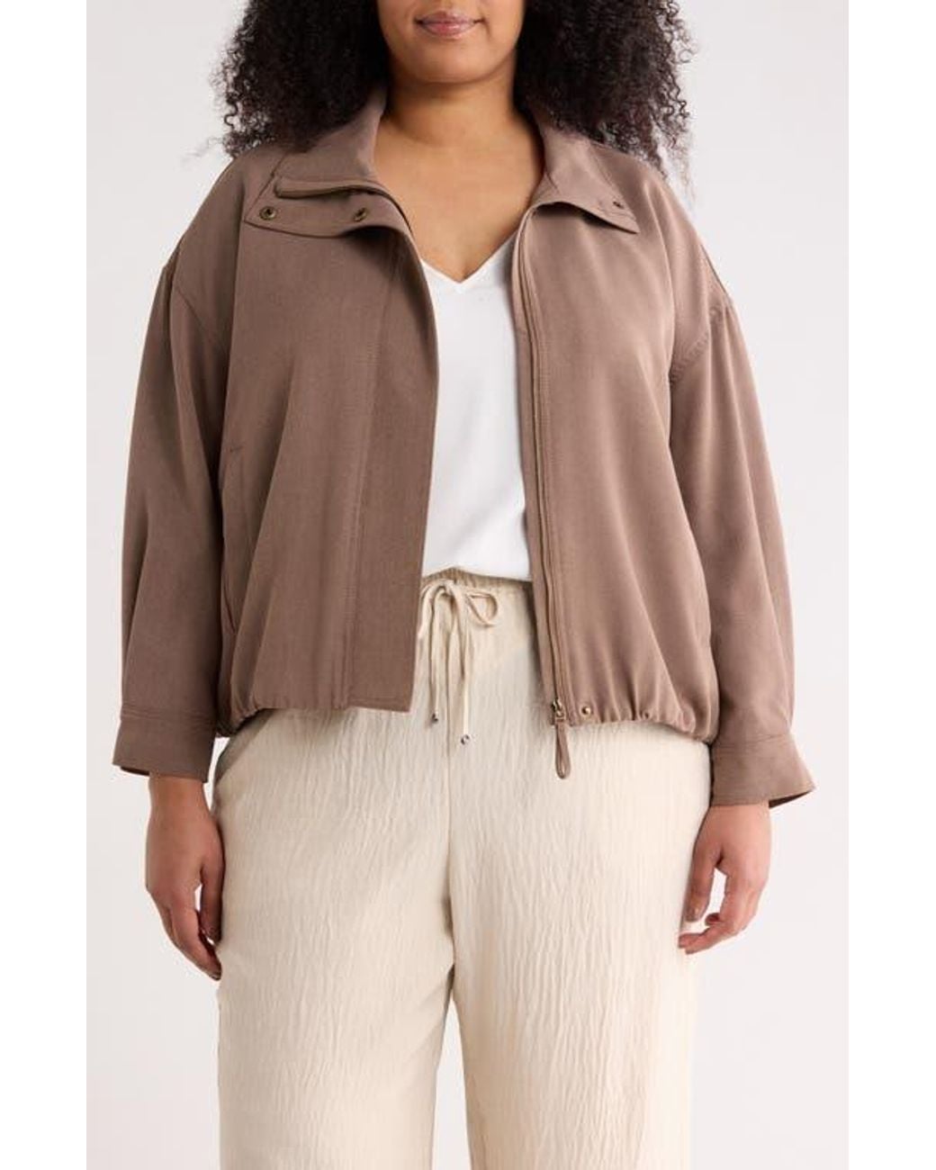 Max Studio Brown Bubble Hem Bomber Jacket