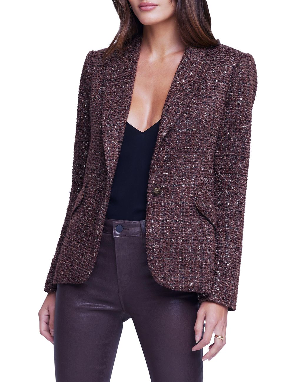 L'Agence Chamberlain Sequin Tweed Blazer in Purple Lyst