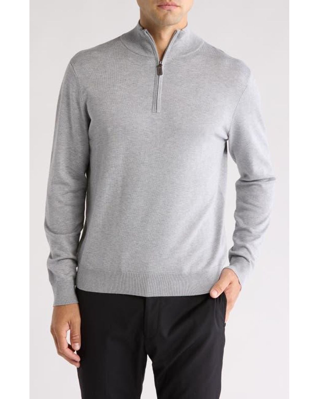 Tom Baine Gray Solid Quarter Zip Pullover for men