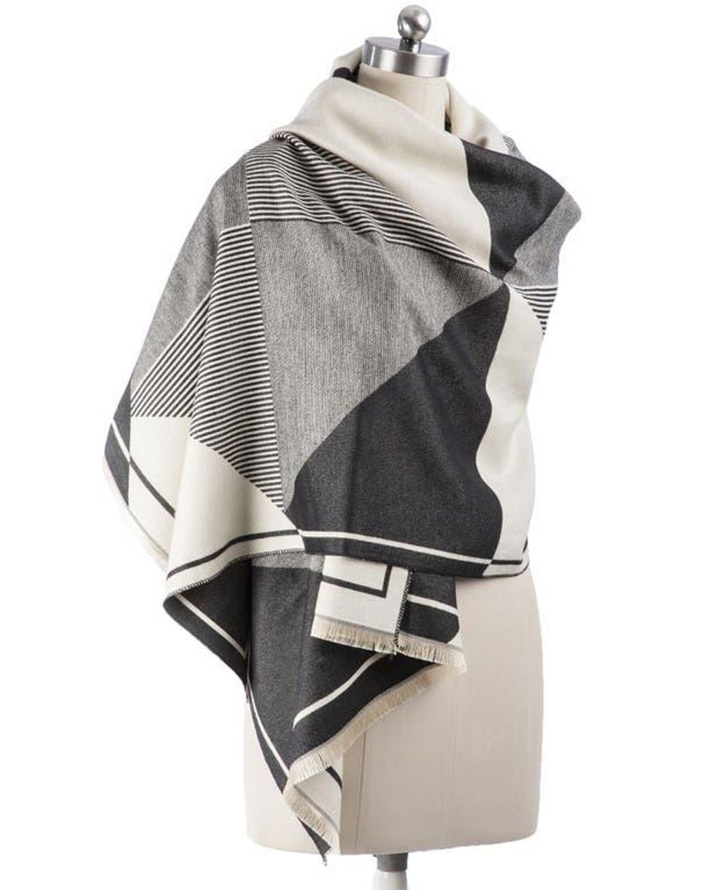 Saachi Gray Mosaic Reversible Printed Viscose Scarf