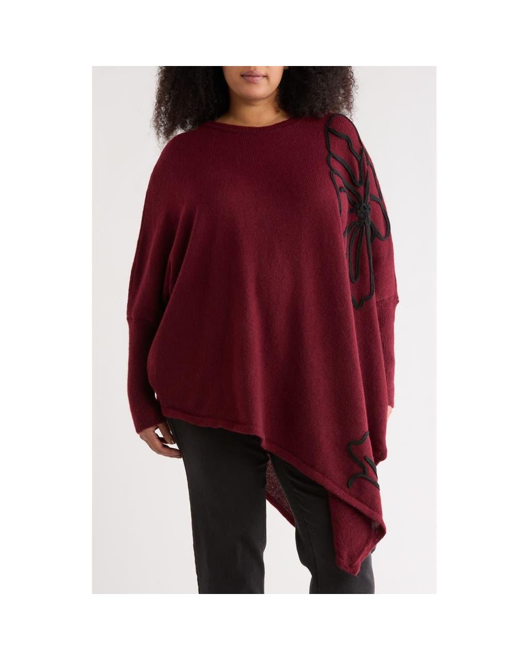 DR2 by Daniel Rainn Abstract Floral Asymmetric Hem Sweater in Red | Lyst