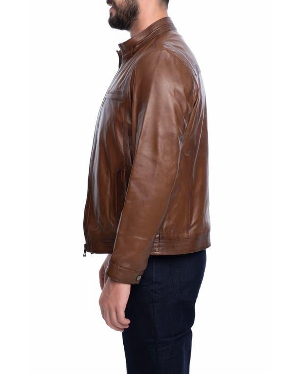 VELLAPAIS Brown Lisbon Leather Jacket for men