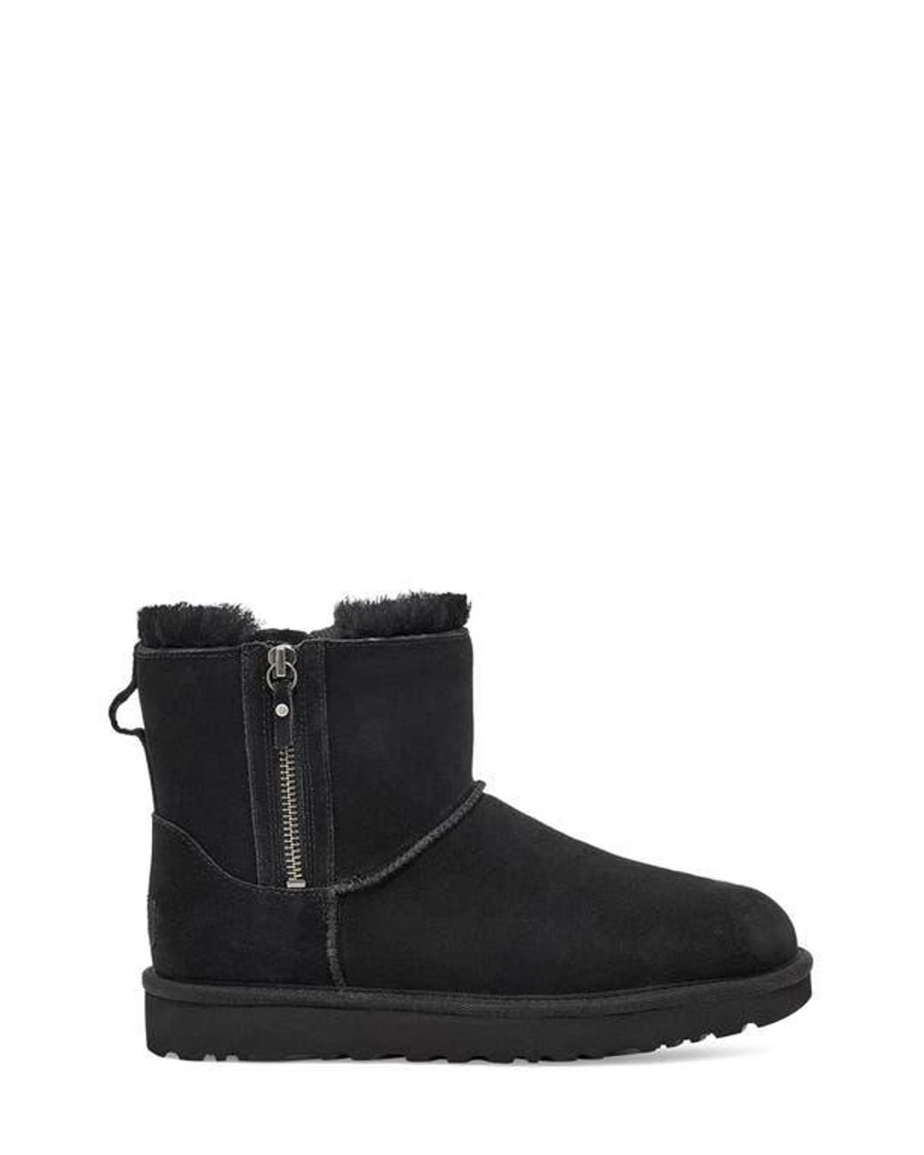 Ugg Black Classic Suede Mini Double Zip Genuine Shearling Boot