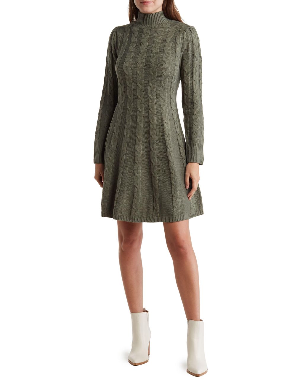 Lucky Brand Long Sleeve Cable Knit Sweater Dress in Green