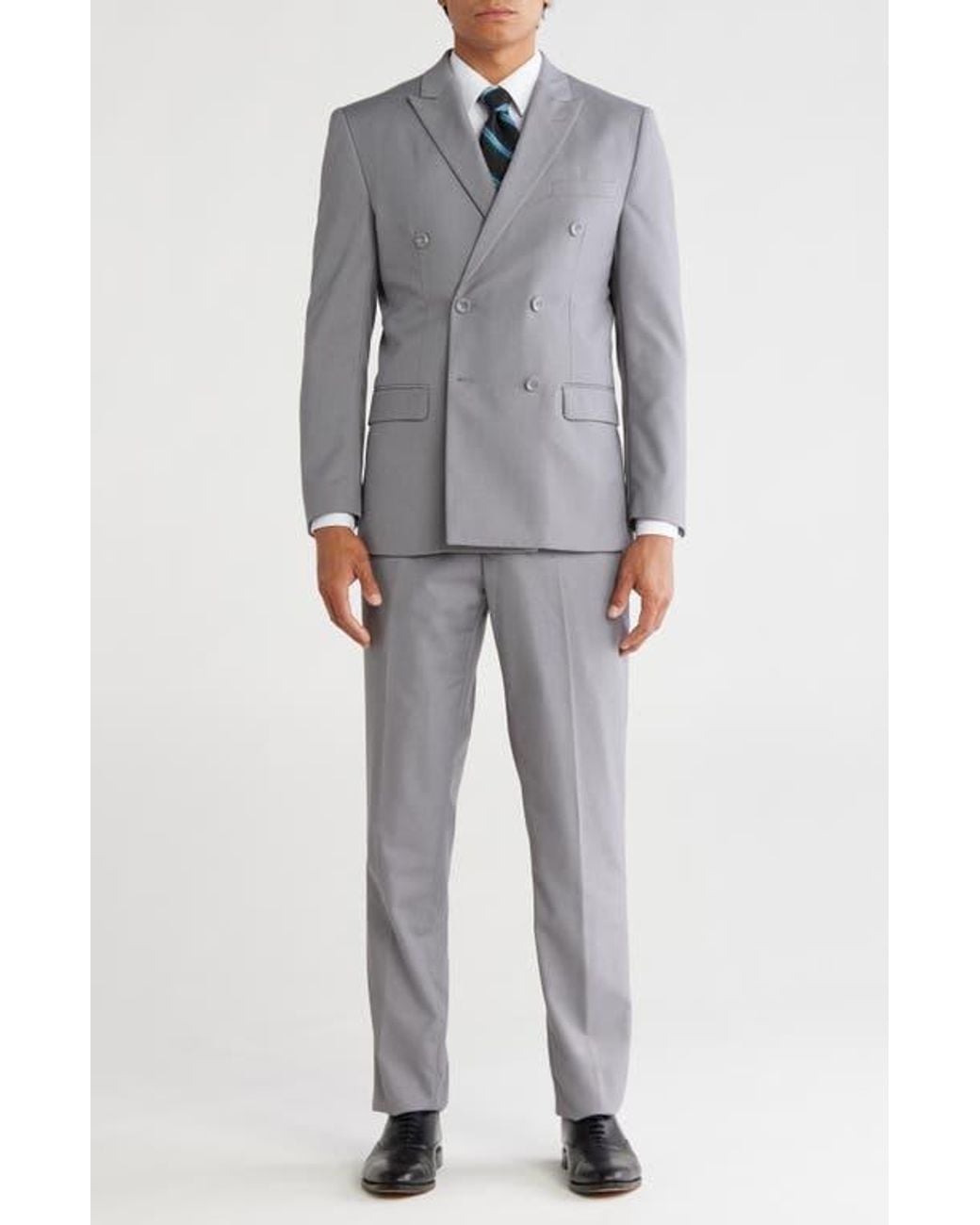 Gino Vitale Gray Slim Fit Solid Double Breasted Suit for men