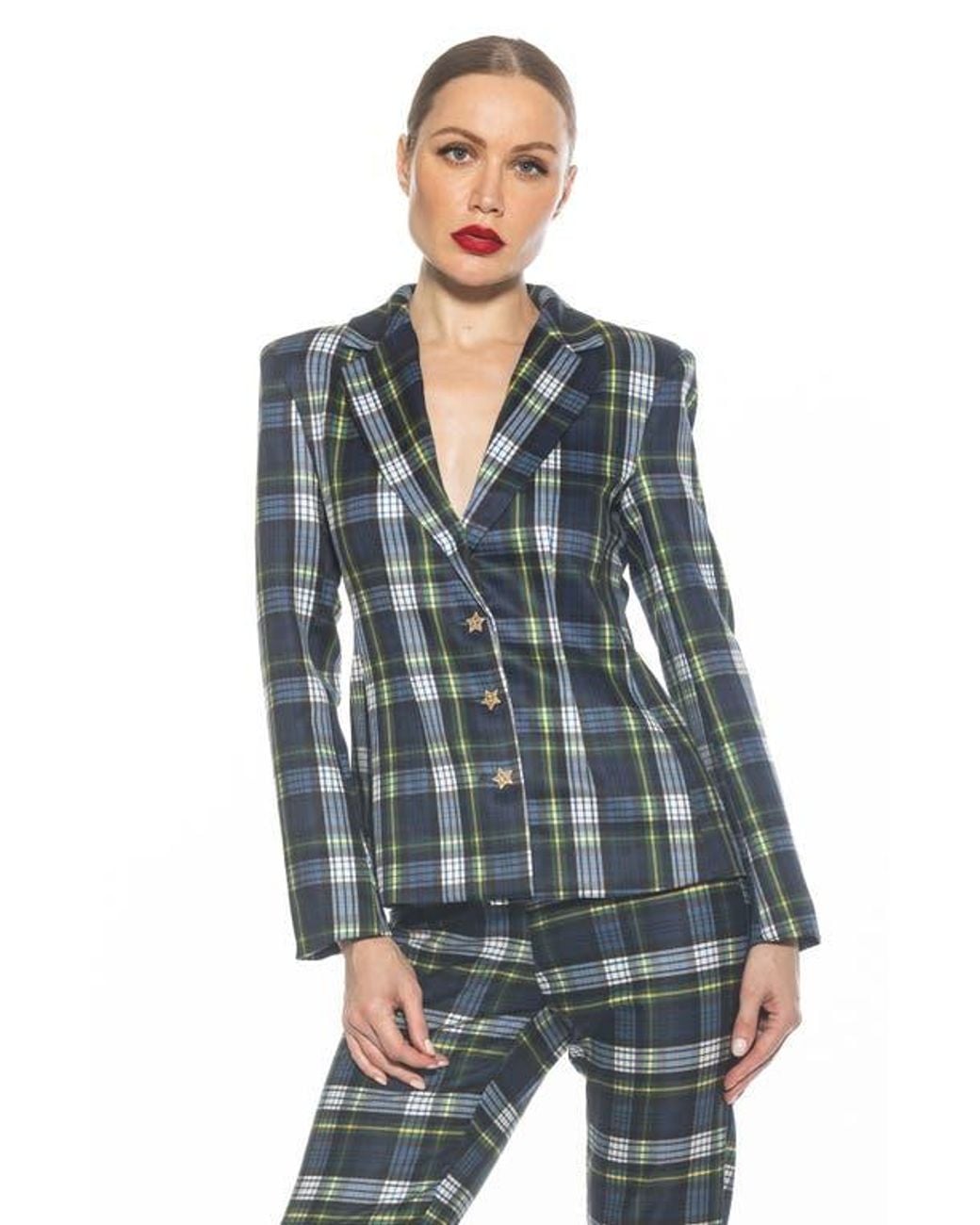 Alexia Admor Blue Star Button Plaid Blazer