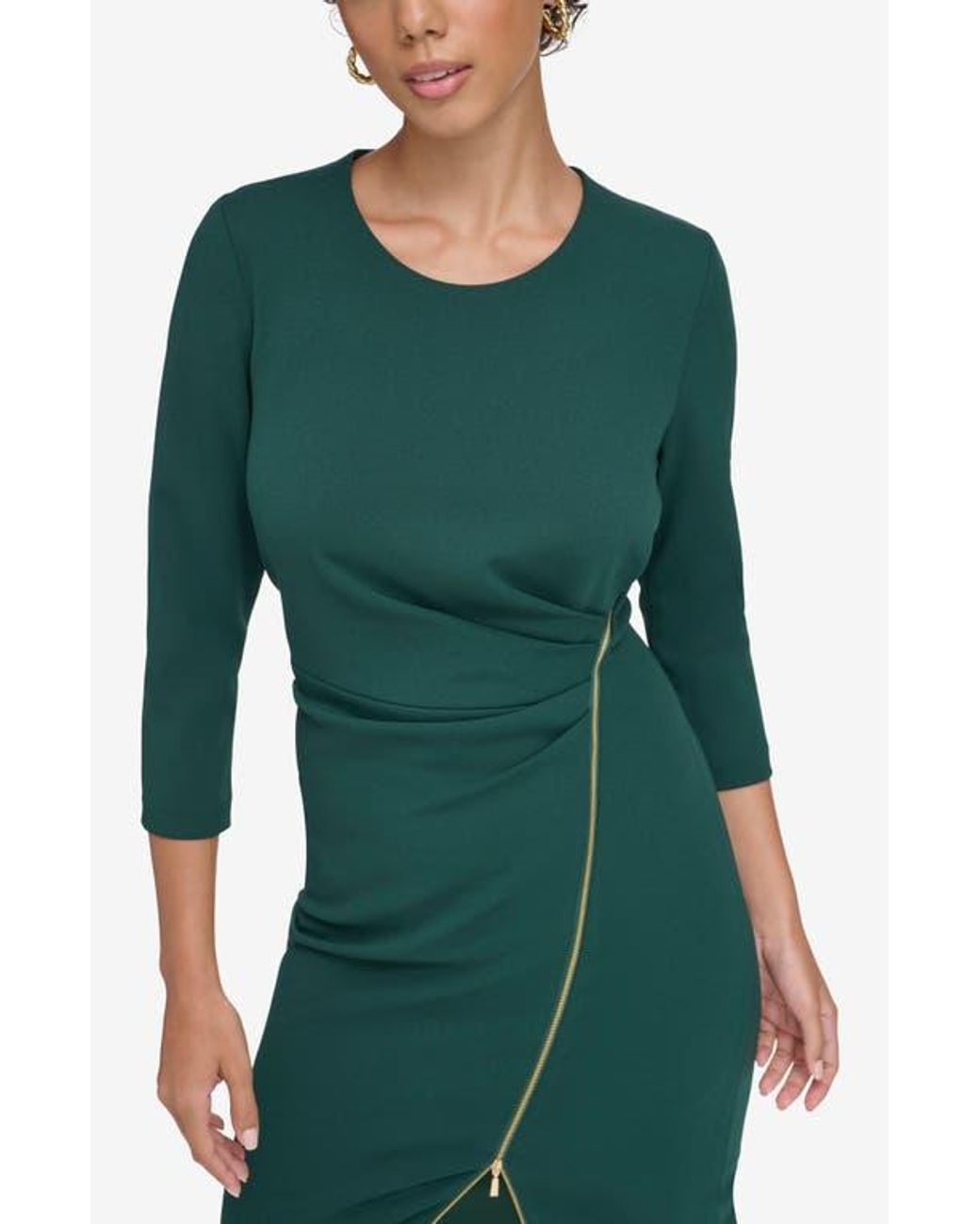 Calvin Klein Zip Sheath Dress in Green | Lyst