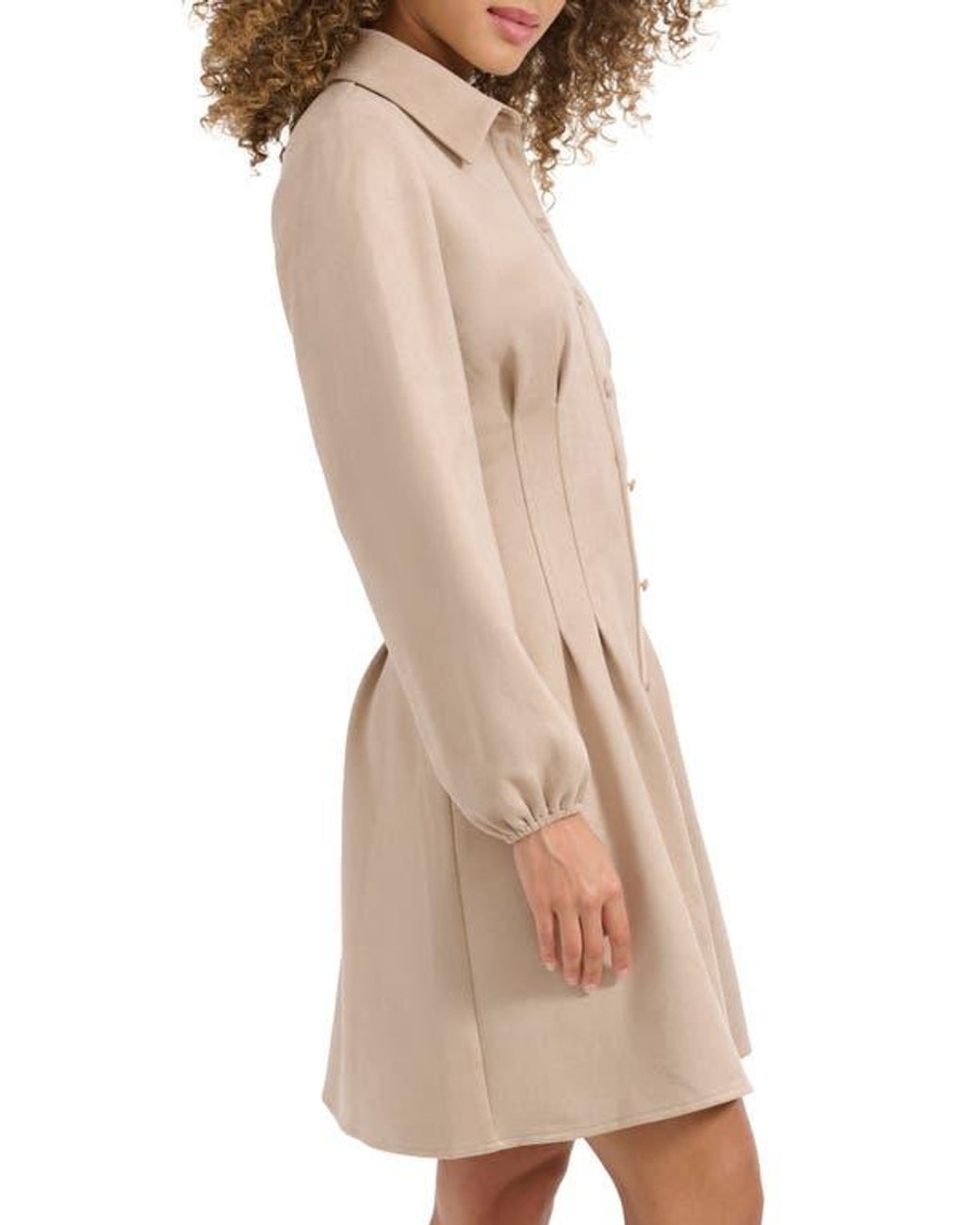 Kensie Faux Suede Long Sleeve Shirtdress in Natural | Lyst