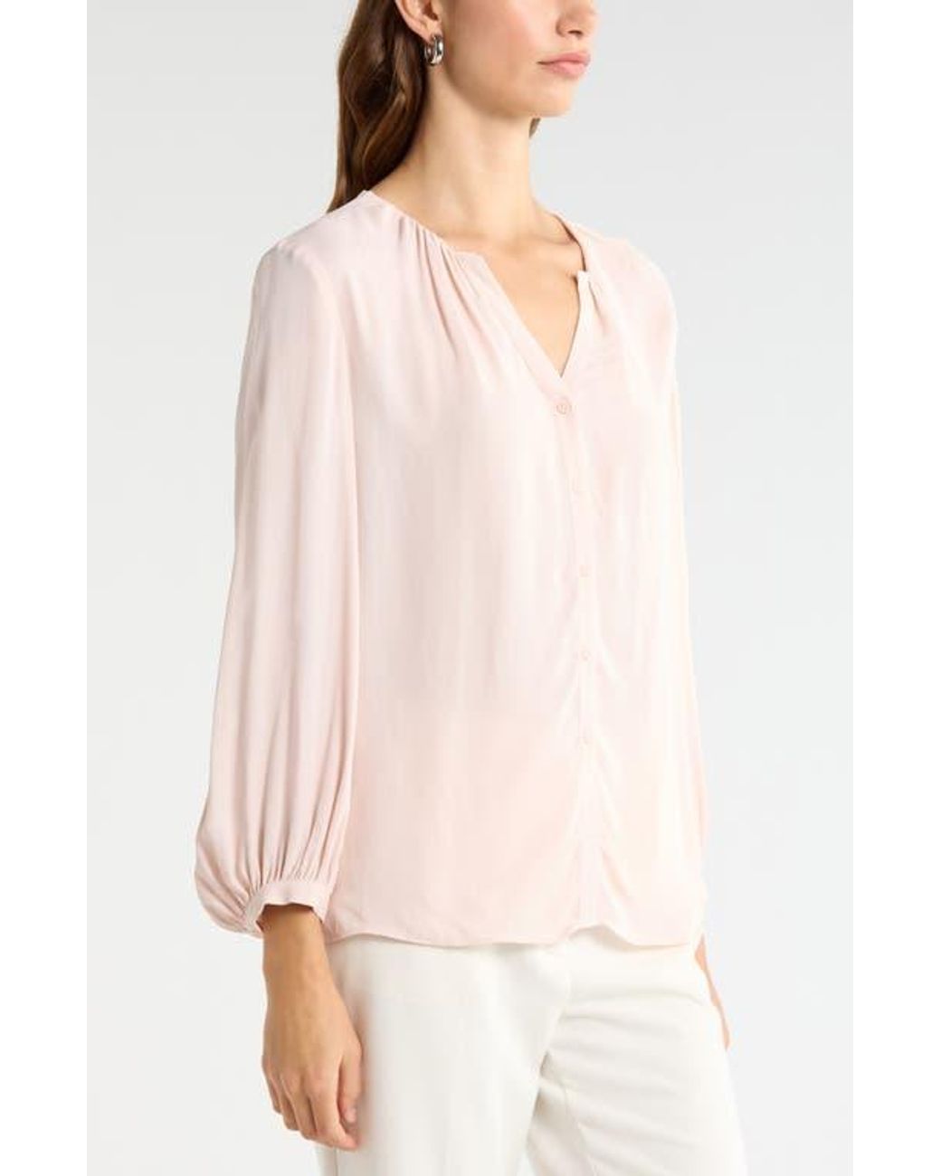 Nordstrom Natural V-Neck Button-Up Top