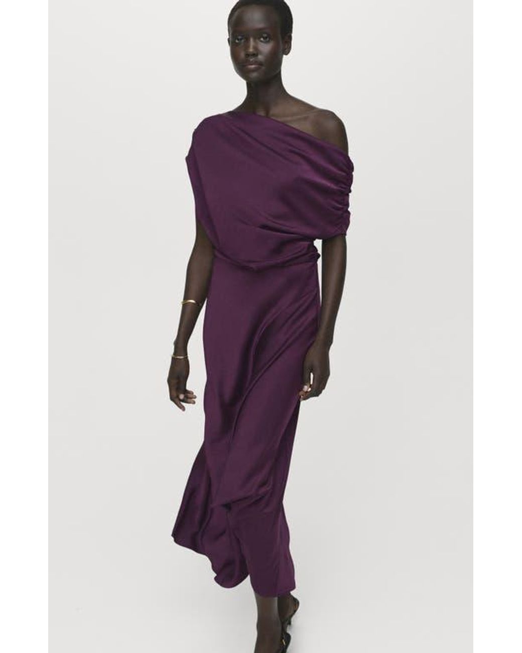 purple one shoulder midi dress One-Shoulder Midi Dress