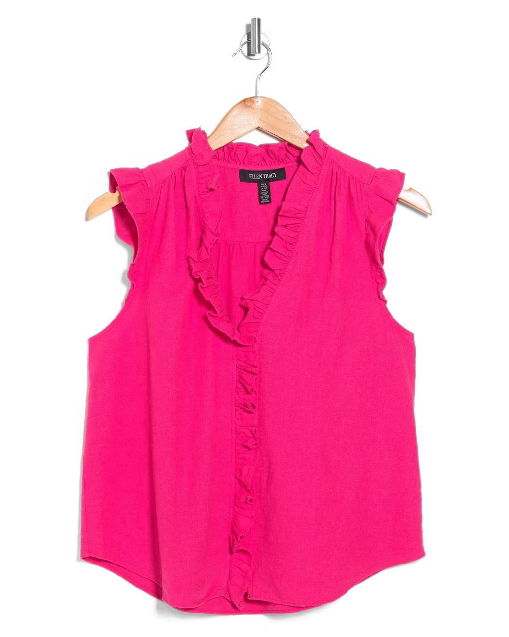 Ellen Tracy Ruffle Linen Blend Shirt in Pink | Lyst