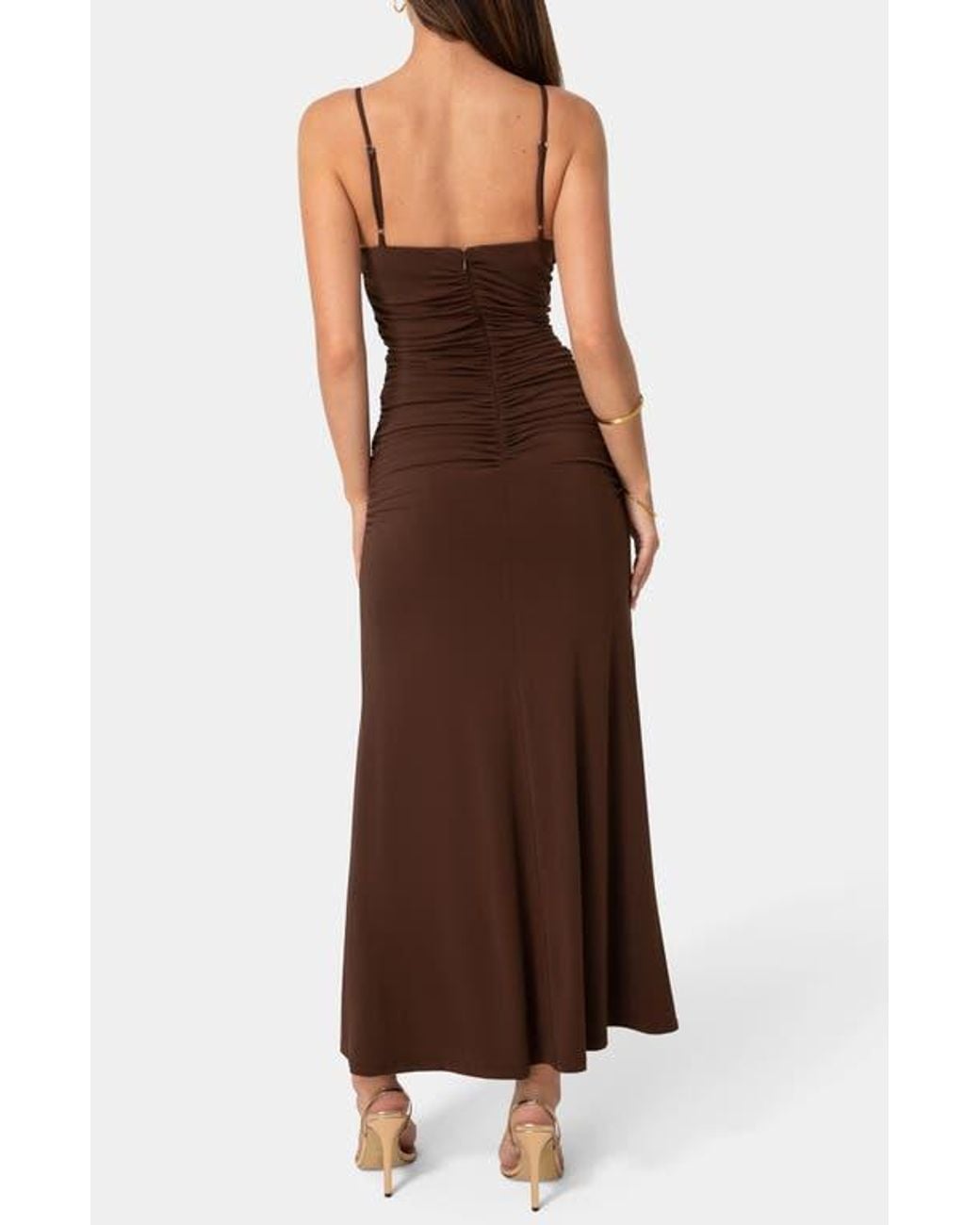 Bebe Brown Rosette Maxi Dress