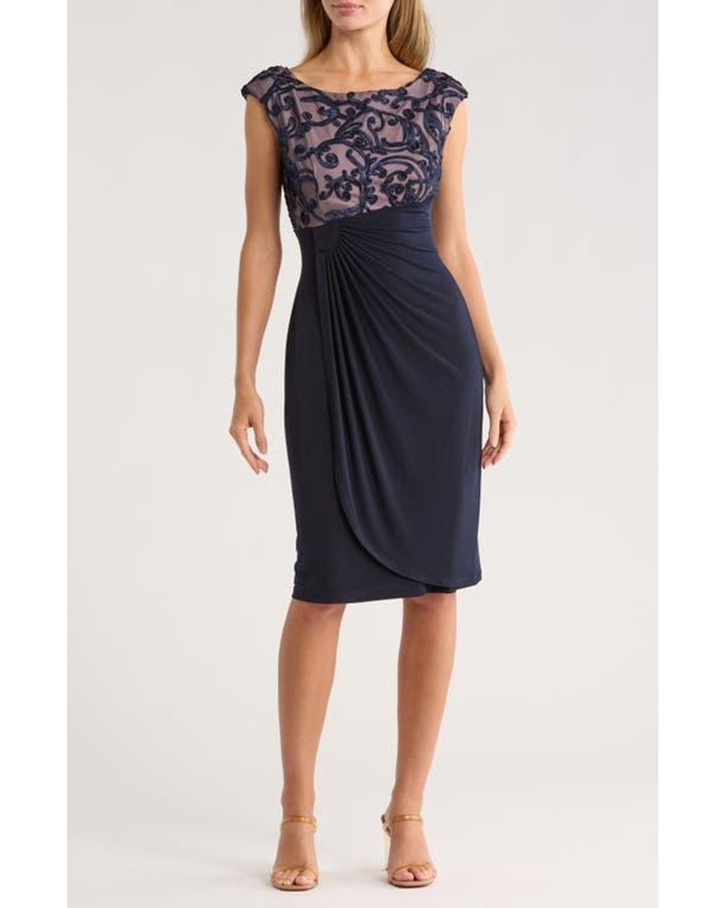 Connected Apparel Embellished Cocktail Dress in Blue