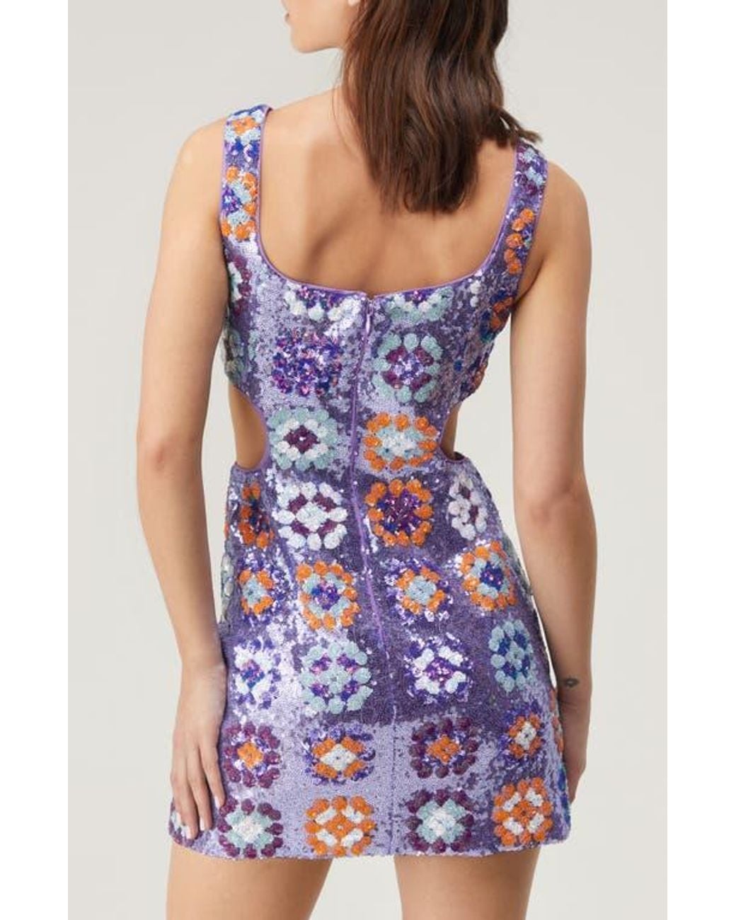 70s cut out dress Nasty Gal '70S Floral Sequin Cutout Minidress in Purple