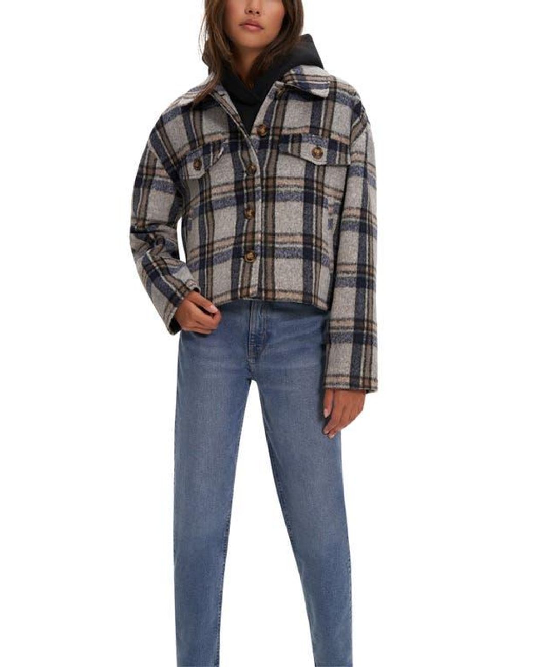 Noize Black Plaid Crop Shacket