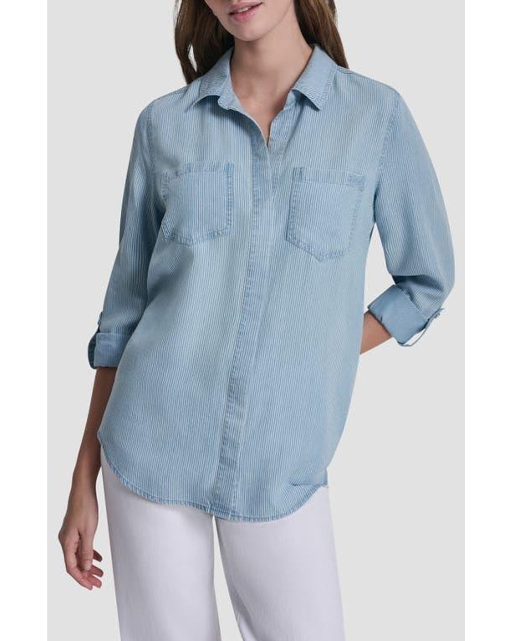 DKNY Blue Chambray Button Front Top