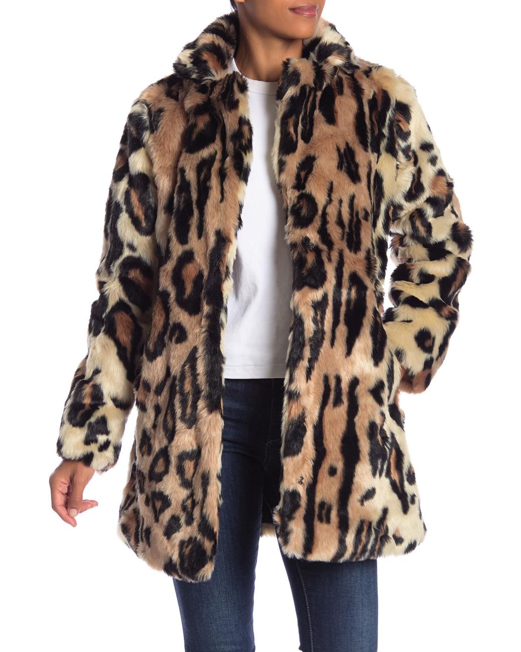 Jessica Simpson Animal Print Faux Fur Coat in Brown | Lyst