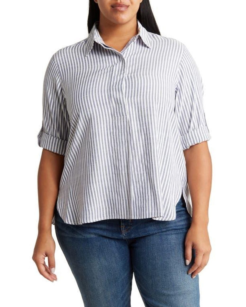 Max Studio Gray Stripe Popover Tunic