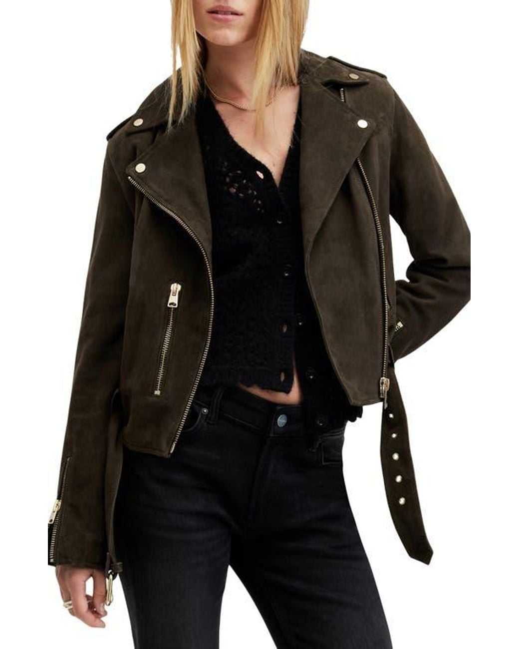 AllSaints Black Suede Moto Jacket