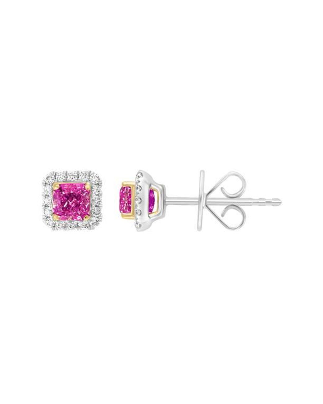Effy Pink Diamond Halo Ruby Stud Earrings
