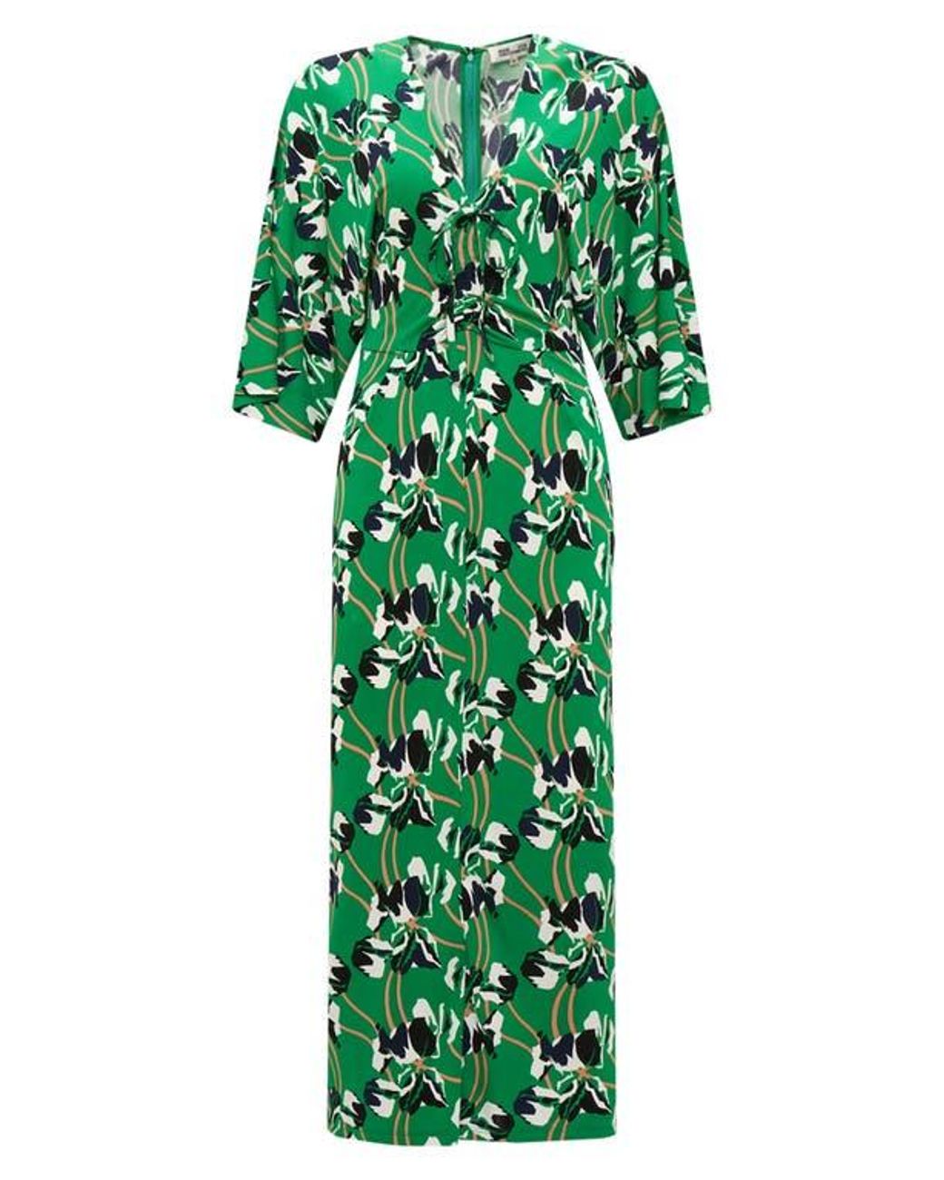 Diane von Furstenberg Green Valerie Floral Elbow Sleeve Dress