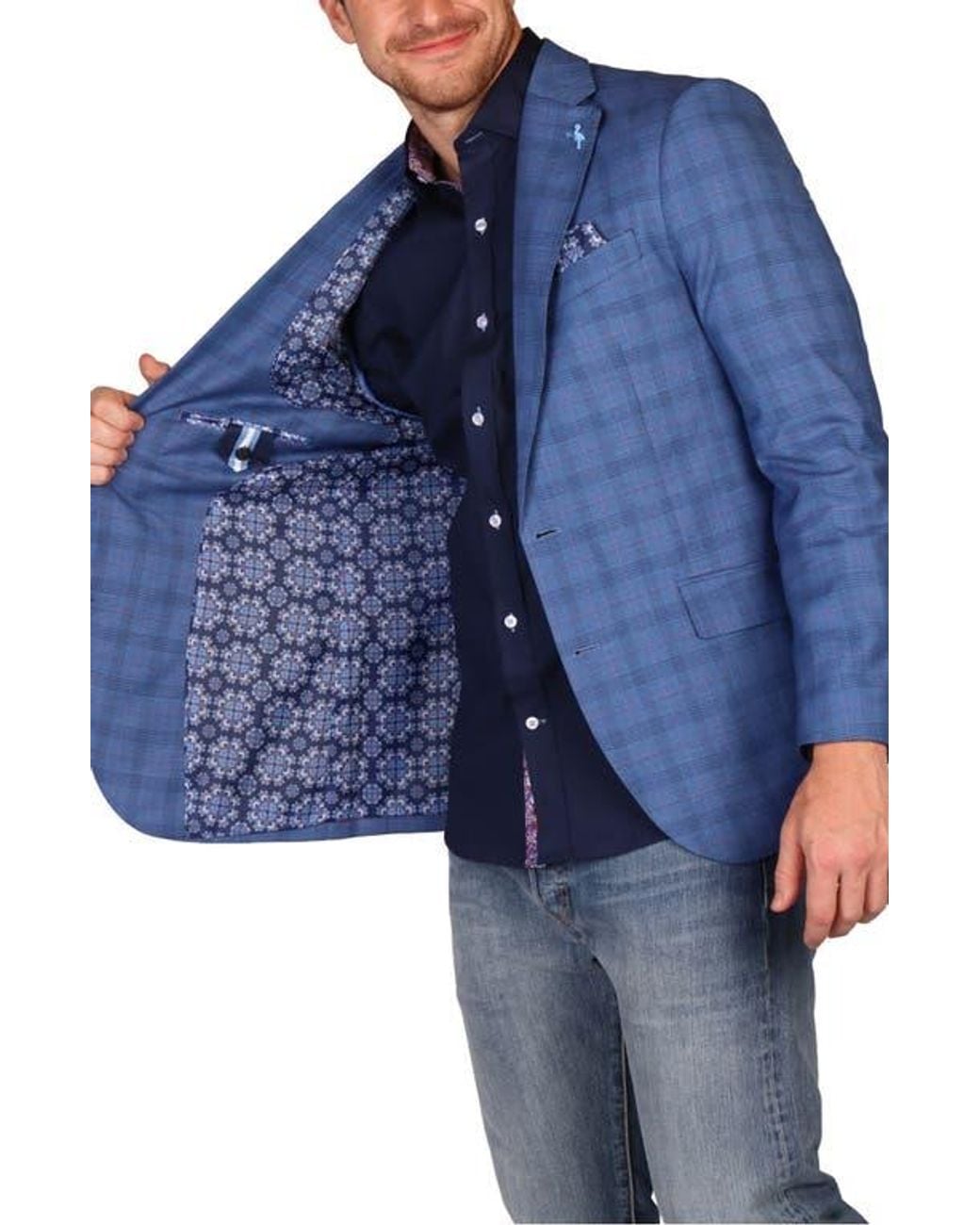 Tailorbyrd Blue Modern Fit Windowpane Sport Coat for men