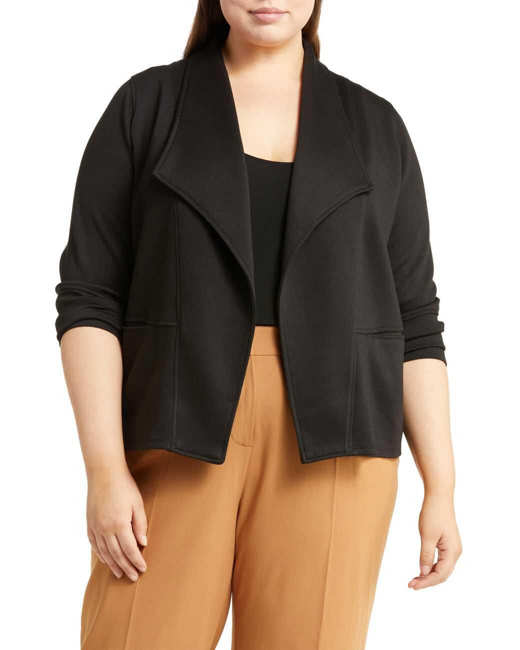 Max Studio Drape Collar Scuba Jacket in Black Lyst