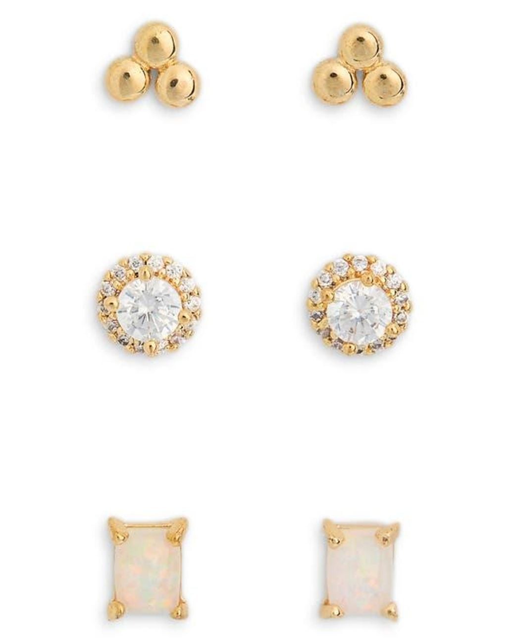 Leith White 3-Pack Cz & Opal Assorted Flatback Stud Earrings