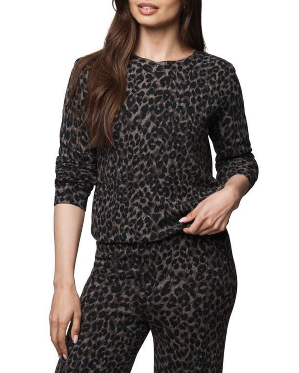 Splendid Black Leopard Print Crewneck Sweater