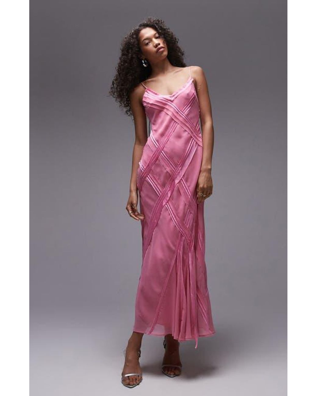 TOPSHOP Premium Raw Seam Detail Midi Slip Dress in Pink | Lyst