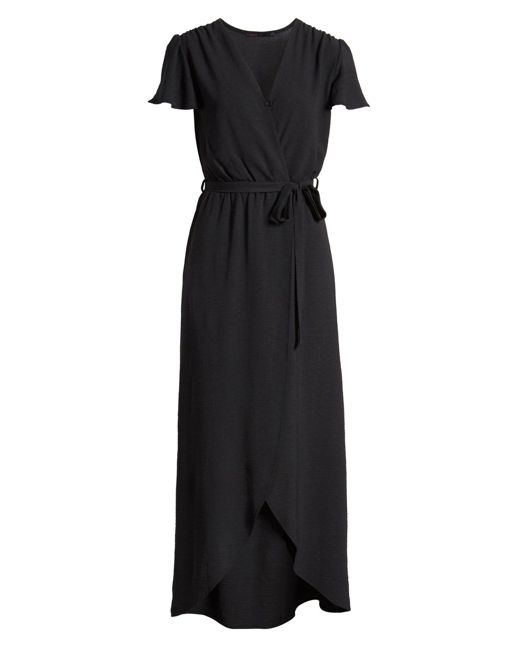 Fraiche By J High/low Faux Wrap Dress In Black At Nordstrom Rack | Lyst