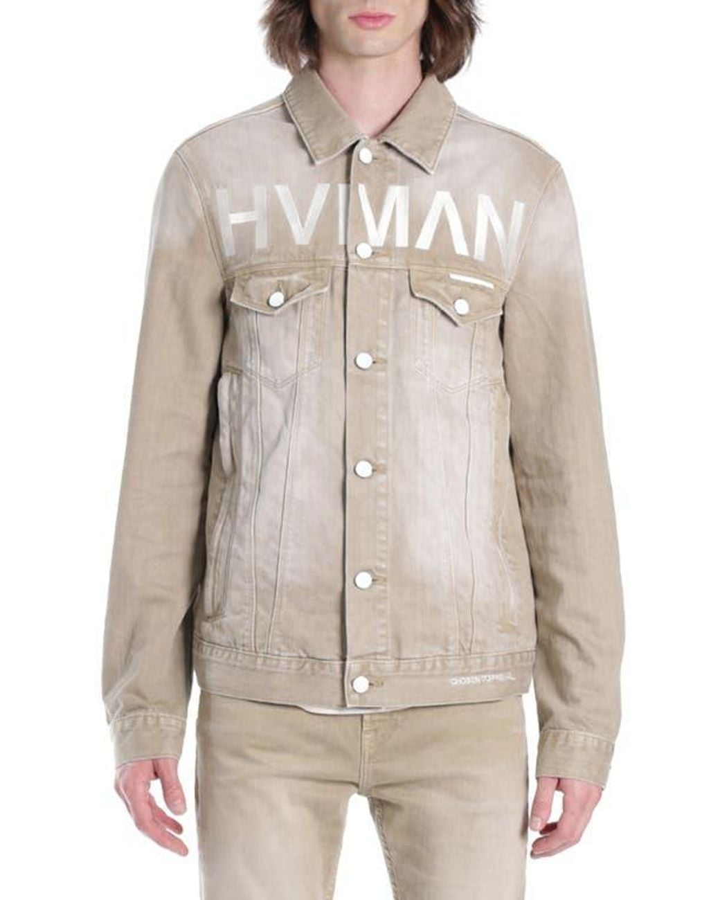 HVMAN Mk2 Embroidered Logo Denim Trucker Jacket in Natural for Men | Lyst