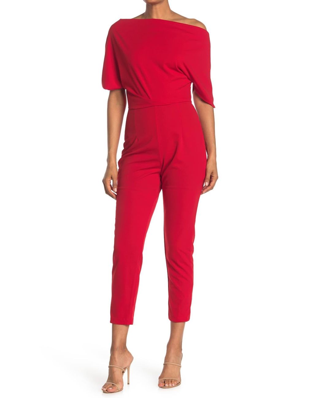 Alexia Admor Draped One-shoulder Jumpsuit in Red - Lyst