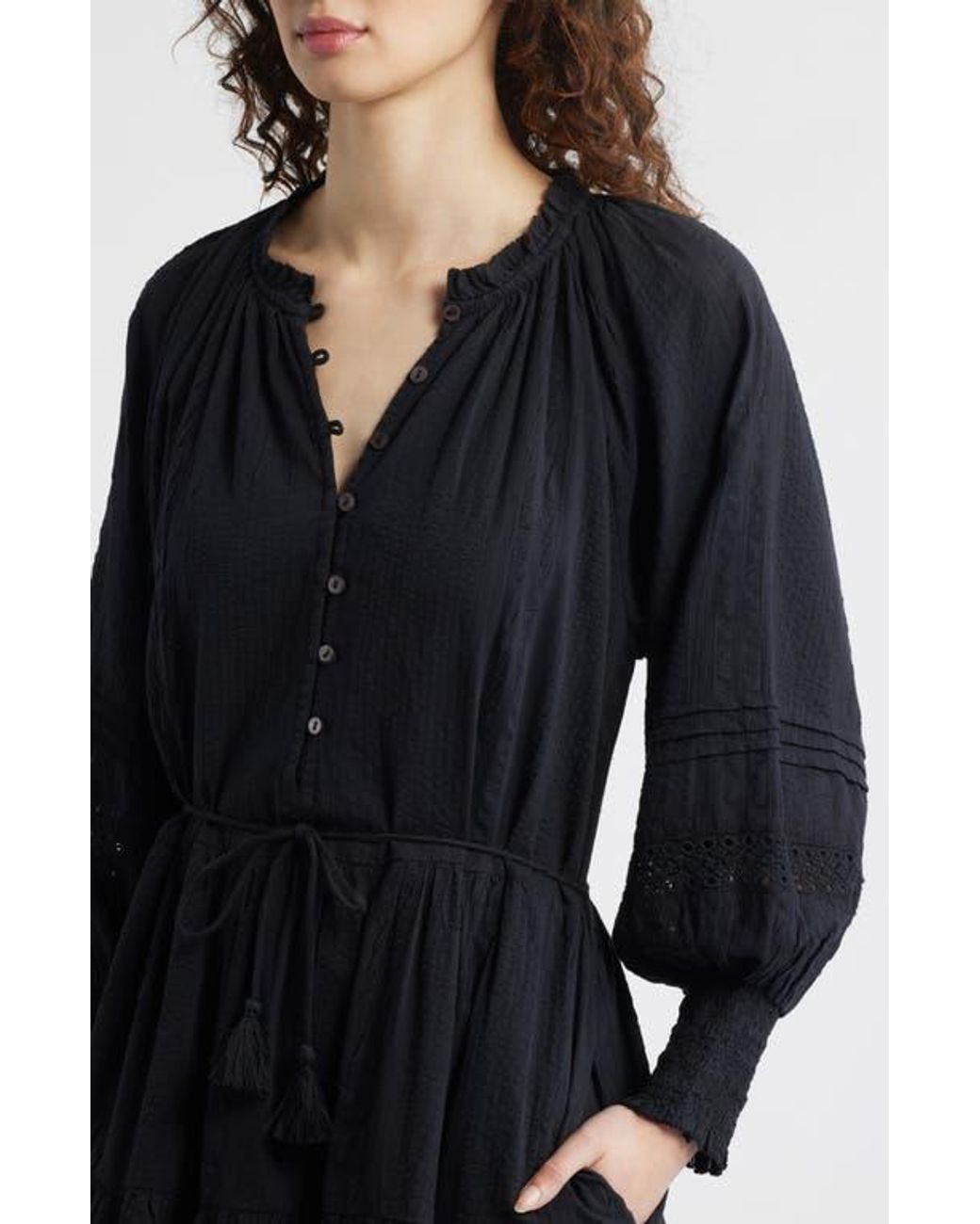 Cleobella Meadow Long Sleeve Cotton Seersucker Minidress in Black | Lyst