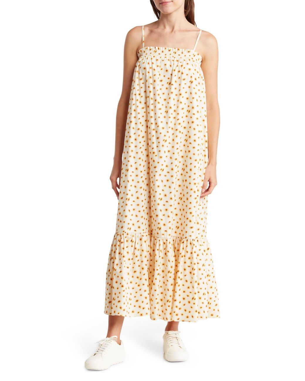 We Wore What Floral Smocked Midi Dress In Ivory Multi At Nordstrom Rack