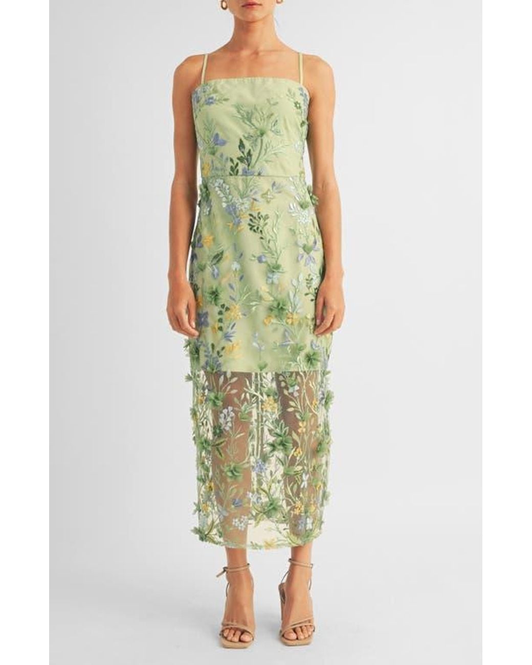 Arose Studio Hailey Embroidered Sheath Cocktail Dress in Green | Lyst