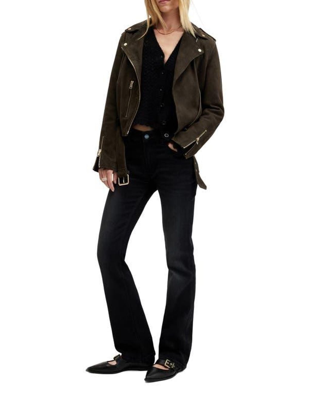 AllSaints Black Suede Moto Jacket