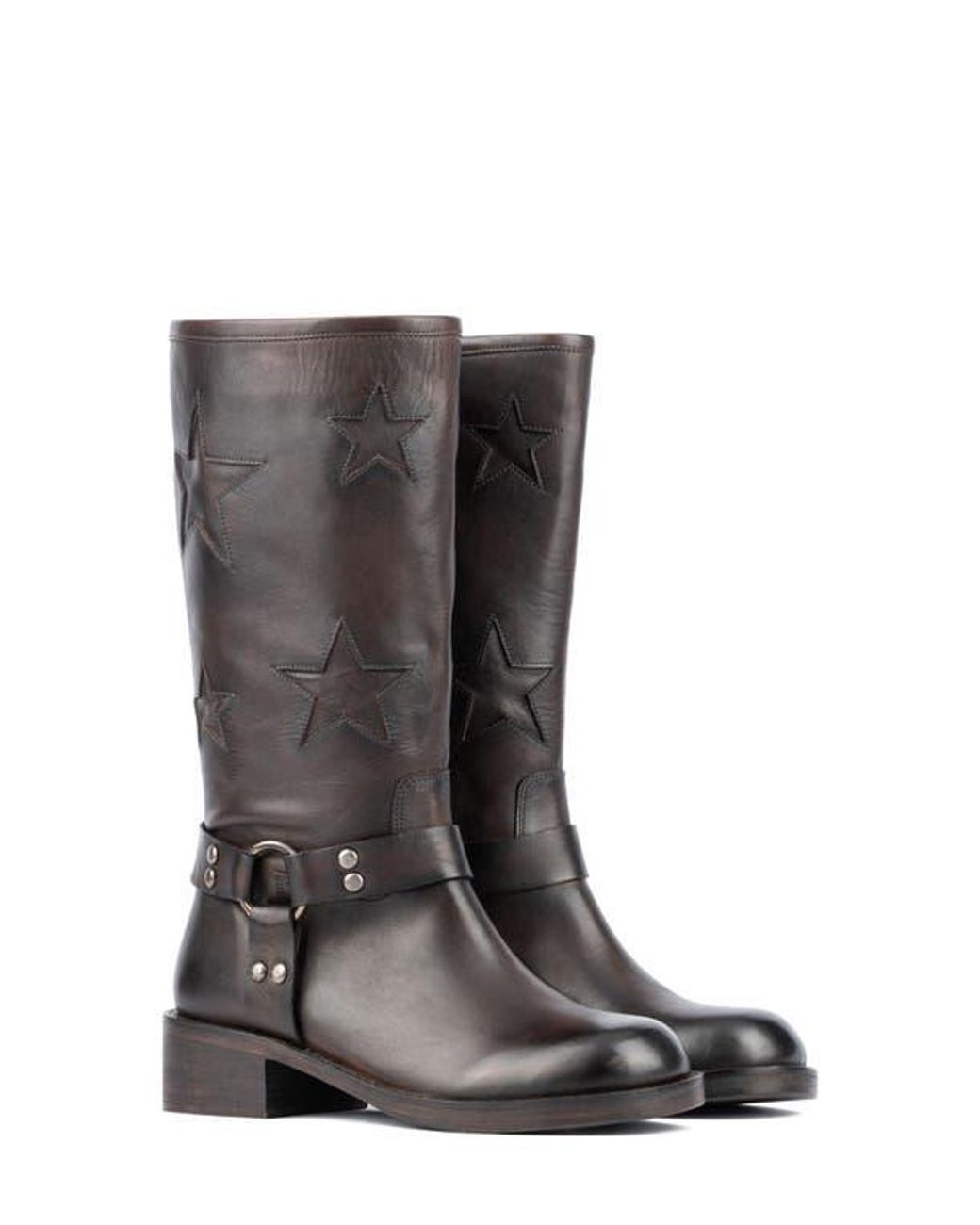 Vintage Foundry Brown Vintage Leather Patchwork Knee-High Boots