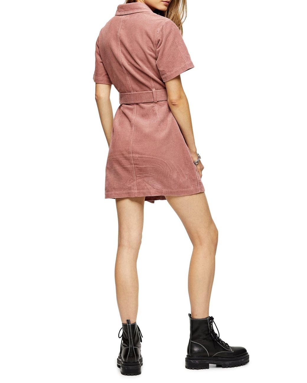 TOPSHOP Corduroy Short Sleeve Shirt Dress in Pink | Lyst