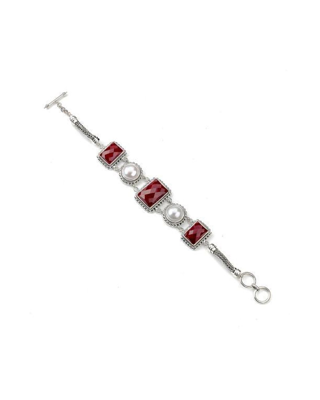 Samuel B. Red Sterling Ruby & Mabe Pearl Toggle Bracelet