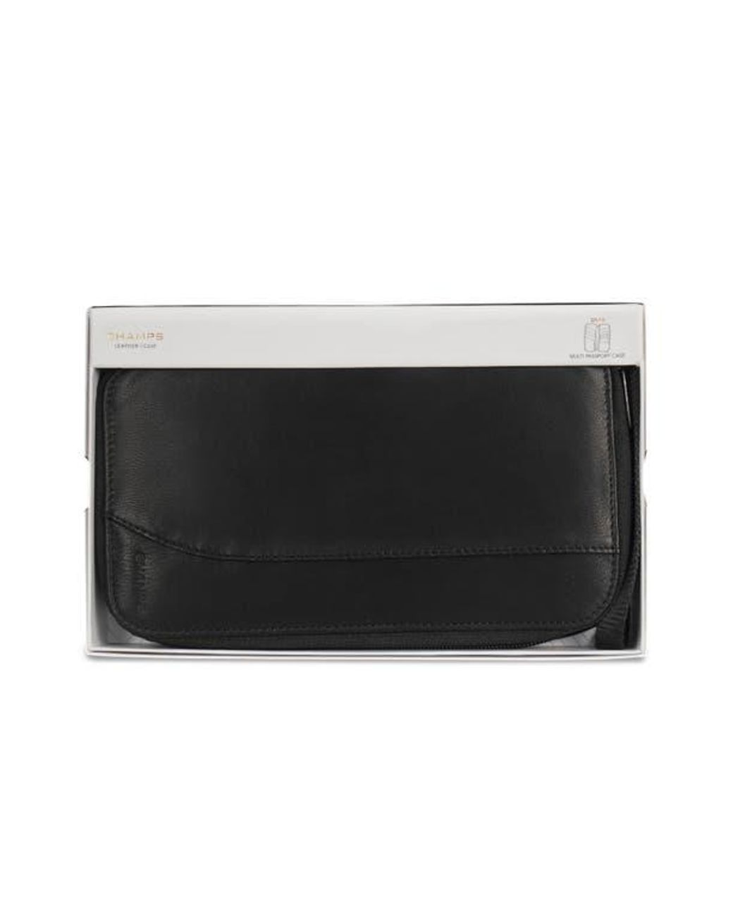 CHAMPS Black Leather Passport Case