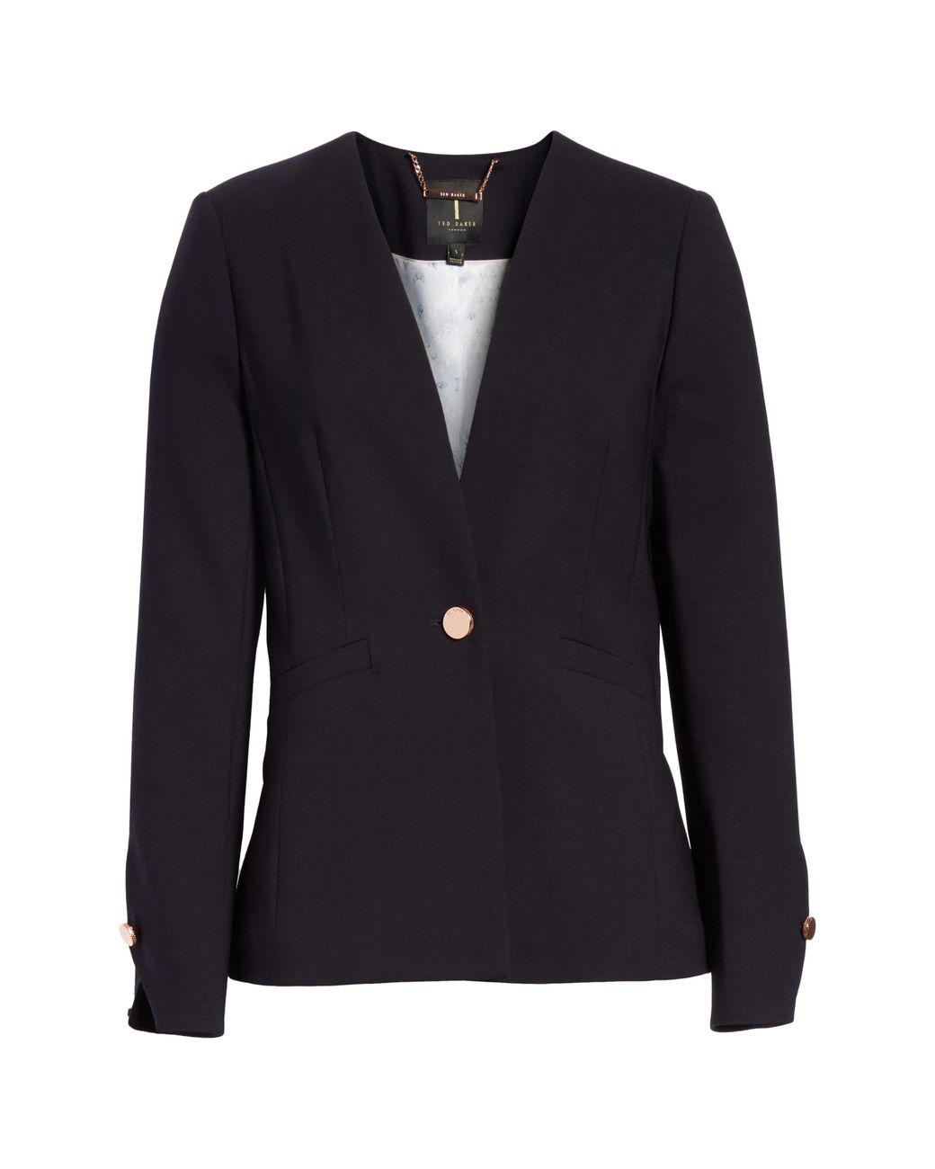 Ted Baker Ted Working Title Collarless Stretch Wool Jacket In Navy At