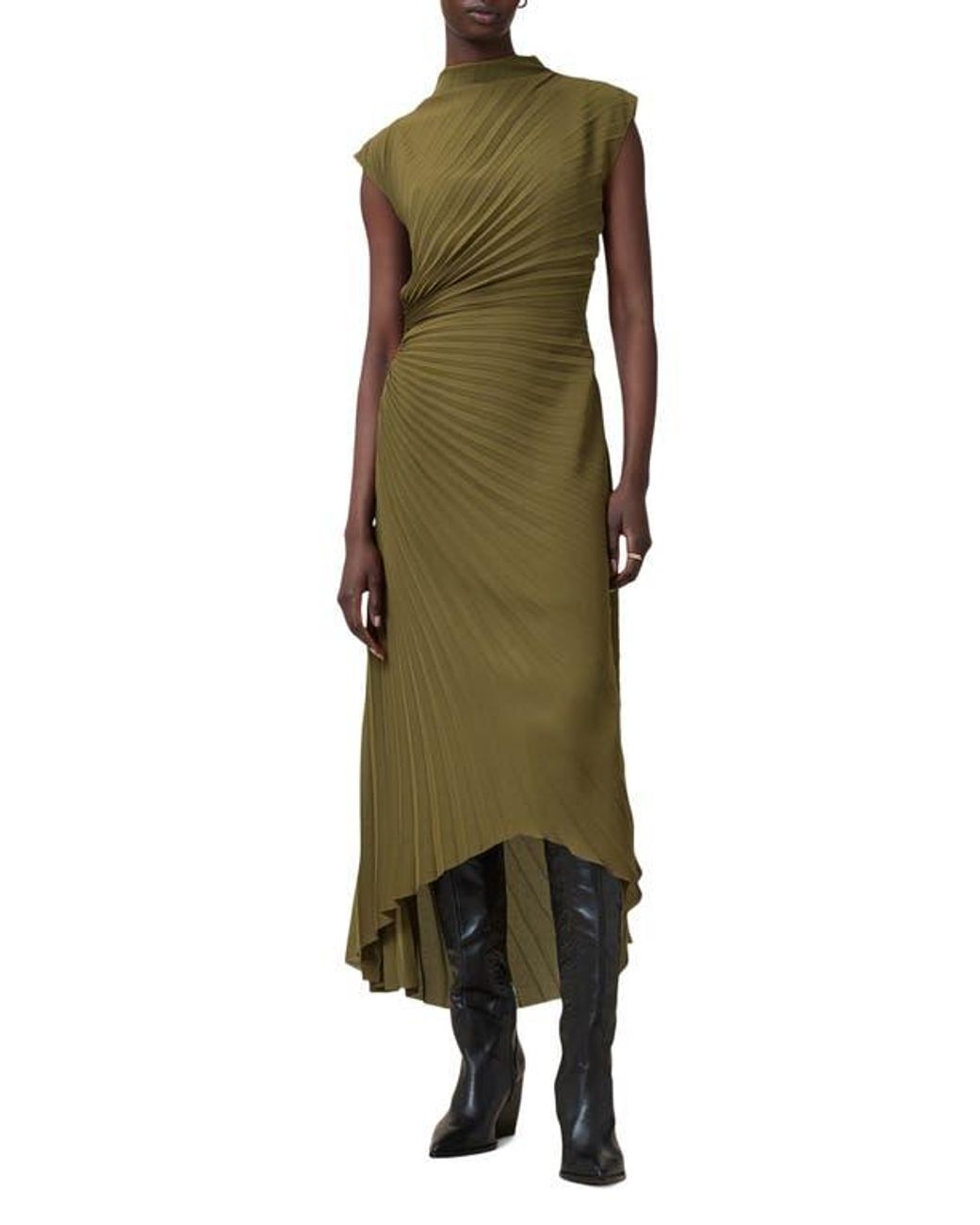 allsaints tarun dress military_green Rayanna Pleated Cap Sleeve in Green ivory prom dresses