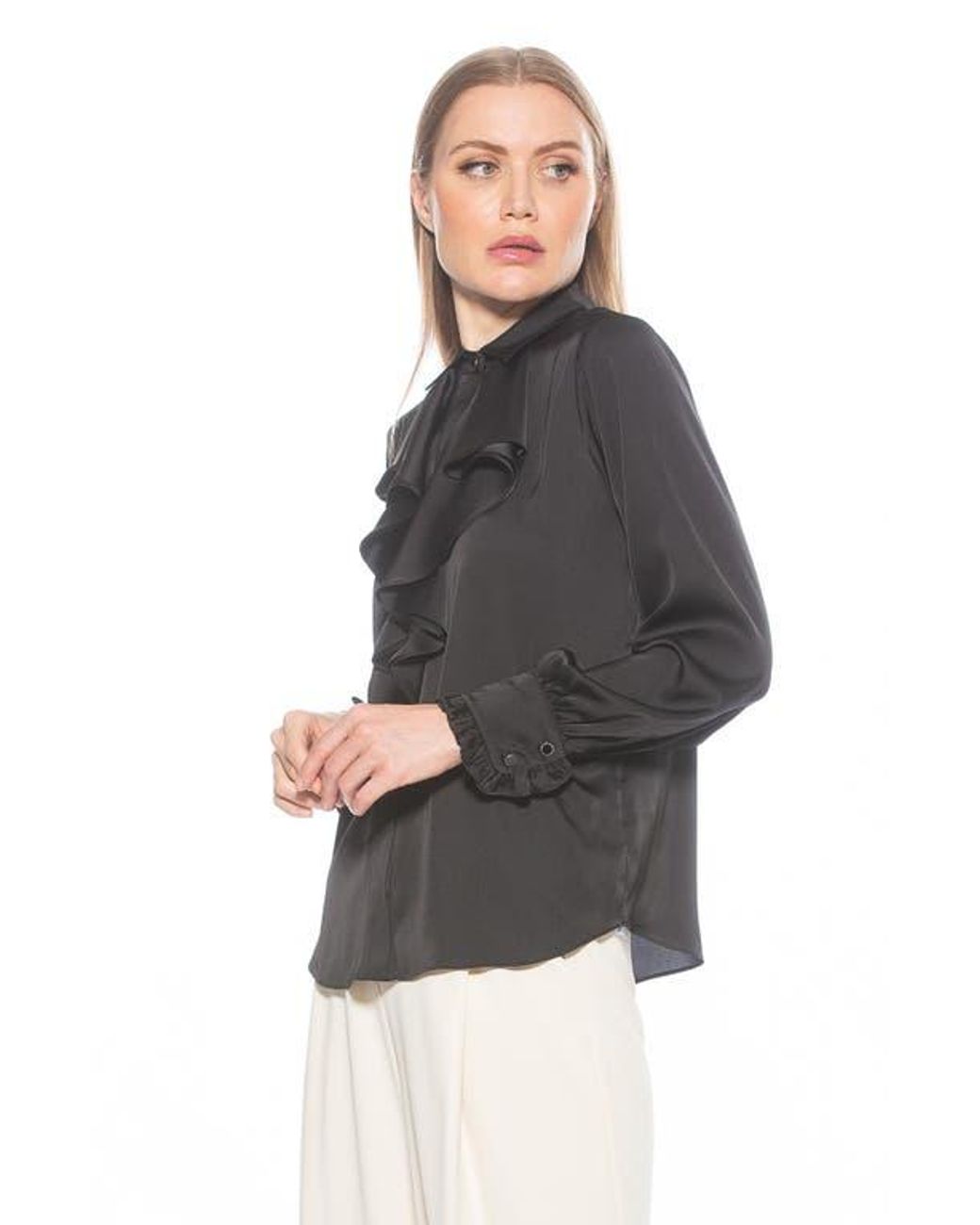Alexia Admor Gray Ruffle Point Collar Blouse