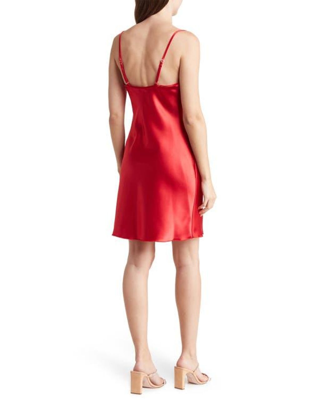 Bebe Cowl Neck Satin Slip Dress in Red Lyst