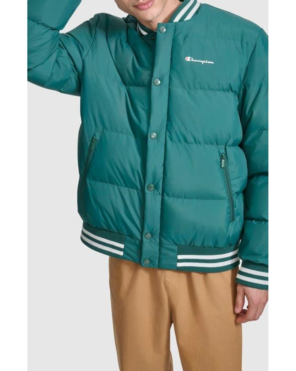 Champion Green Varsity Quilted Bomber Jacket for men